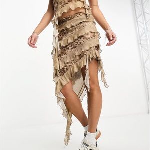 ASOS Miss Selfridge ruffle mesh aysm midi skirt in snake print US size 4 NWT